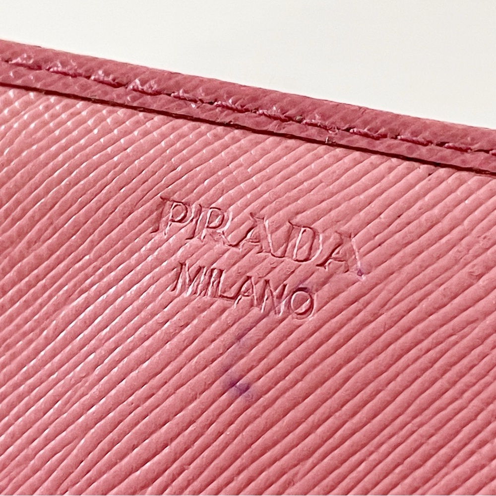 Prada pink saffiano leather two tone stripe gold hardware long wallet - Picture 12 of 14